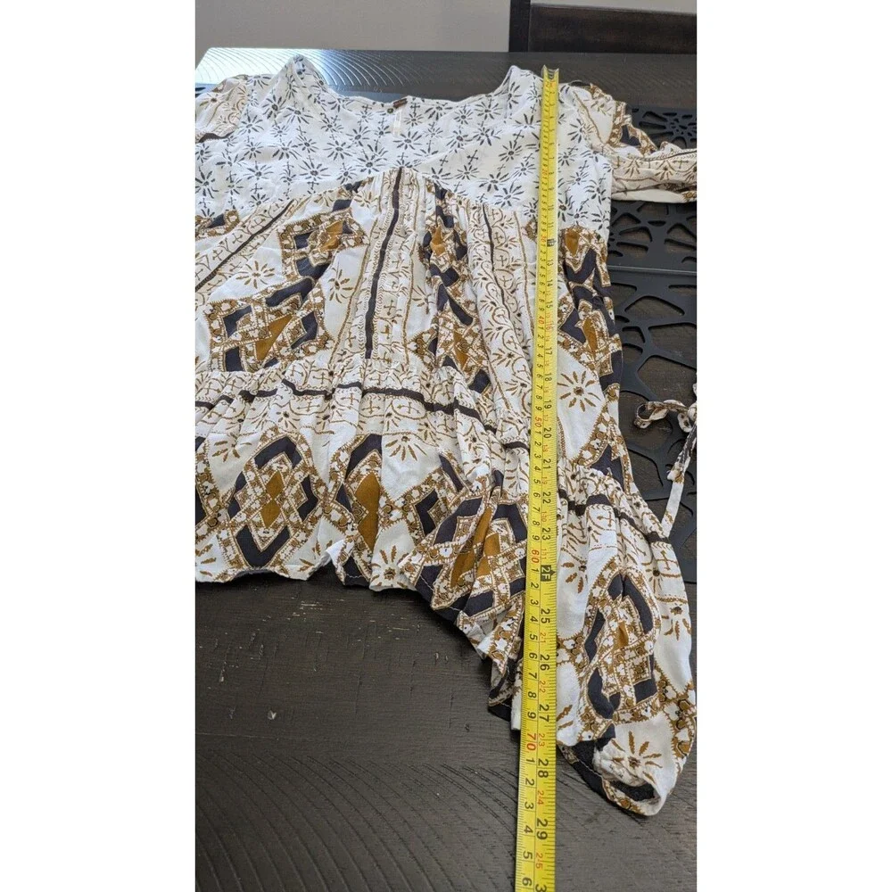 Free People Tunic Top XS Boho Flowy Festival Hippie Puff Sleeve Patchwork A-Line